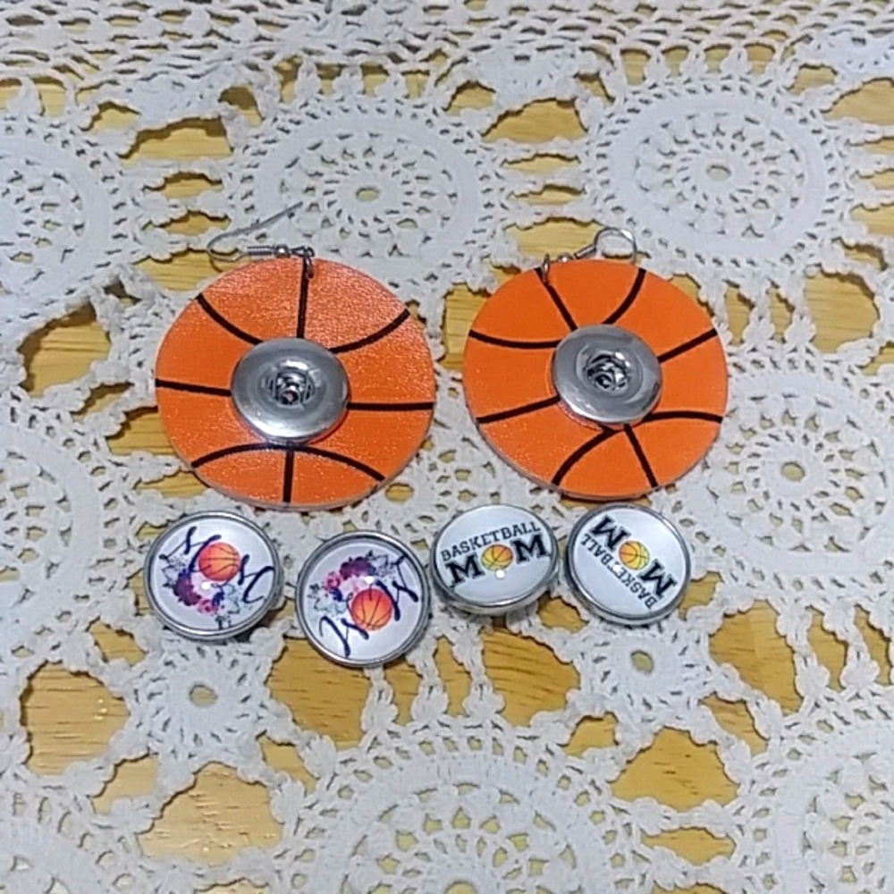 Snap Jewelry - Basketball Mom Snap Buttons with snap earrings